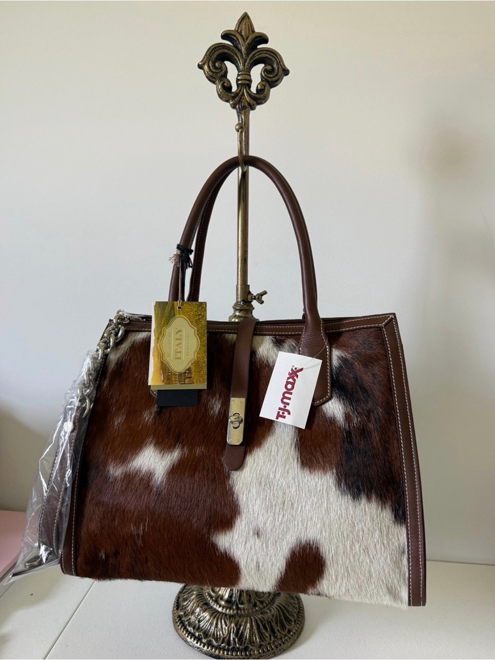 Cavalcanti Cow Print Calf Hair Satchel Bag NWT